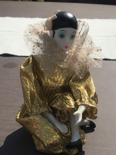 Porzellan clownpuppe gold - porzellan-clownpuppe, in