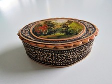 Ovale Schatulle Box Dose Birkenringe russische Handarbeit Bemalung 7,5 x 5 cm
