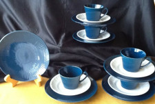 Volldekor Porzellan blau mit Relief Kaffeeservice Gedeck Konvolut Vintage 17tlg.