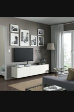 IKEA BESTA TV-BANK / TV-BOARD MIT 3 TÜREN / B180 x T42 x H38 CM / WEIß HOCHGLANZ