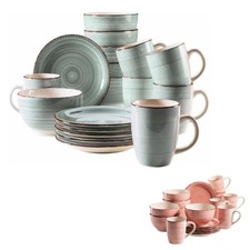 Kaffeeservice Bel Tempo 18-tlg Keramik rustikal Holzoptik Dekor Spirale Service