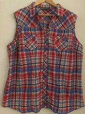 Bluse, Ärmellos, rot / blau