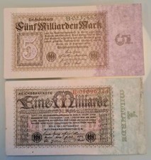 Alte Deutsche Geldscheine 1und 5 Milliarden Mark Von 1923