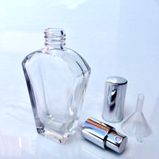 Parfum Flakon -Flasche -GLAS- NEU leer 50 ml + Trichter-nachfüllbar-Silber