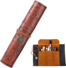 Leder-Rolltasche für Stifte, Federtasche aus Leder, PU Stifterolle Rollmäppchen,