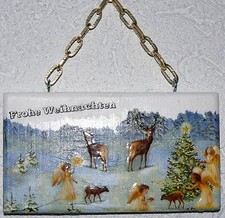 Hängeschild Haustür Fenster Holz 2tlg 33cm GH Serviettentechnik Winterwald Engel