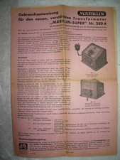 Märklin Anleitung Trafo "Märklin-Super" 280A von 1950  Schnäppchen