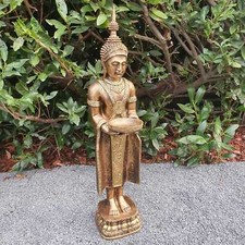 Gartenfigur Tempelwächter Buddha Figur mit Schale 76 cm Gartendeko Balkon Deko