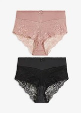 Höschen mit Spitze Gr. 40/42 Rosa Schwarz Damen-Unterwasche Slip Panty Neu