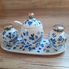 Rosenthal Menage Senf Pfeffer Salz Silber Köpfe 835  Handgemalt US Zone um 1945