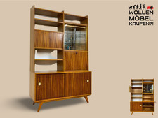 WMK I Stilvolles Mid-Century Highboard mit verspiegelter Vitrine & Schiebetüren