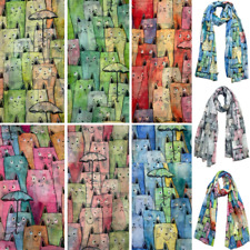 Katzen Damen Schal 20% Seide weich Tuch Stola Halstuch Kopftuch XL 180x70 3350