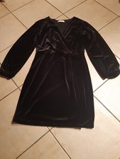 Kleid langarm Damen, knielang, festlich, Pannesamt, schwarz, Gr. M, Reserved