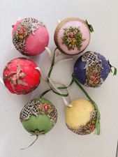 6 große sehr alte Weihnachtskugeln | umzogen mit Wachs + Wachsornamente