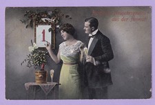 AK Herzliche Neujahrsgrüsse! aus der Heimat! Paar mit Sekt u. Kalenderblatt 1916