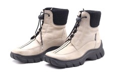 FUN & CO. Damen Stiefel Stiefeletten Boots EUR 38 UK 5 Beige Echt Leder & Strick