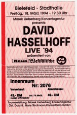 HASSELHOFF, DAVID - 1994 - Ticket - Eintrittskarte - Live in Concert Tour - ...