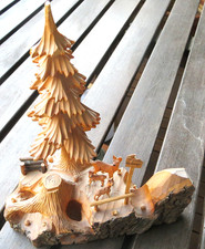 Schnitzerei Holz , ca. B21cm-H23cm-T10cm / Rehe, Tanne,  alt Erzgebirge 60er J.