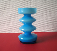 60er / 70er Jh. PopArt Glasvase opakweiß blau überf.  / Friedrich Glas / 12,5 cm