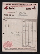 MAINZ, Rechnung 1941, Werner & Mertz AG Waxwerk Erdal Rotfrosch Waxa