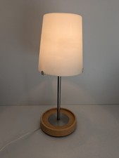 Vintage 90er Ikea Basisk Tischlampe weiß Glasschirm Holz & gebürsteter Stahlfuß