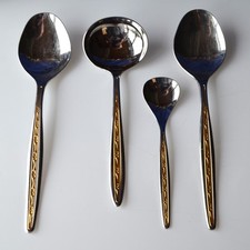 Prinz & Seibel P&S 4 Serviceteile mit Golddekor Edelstahl 18/8 und 18/10