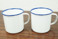 Tassen Becher paar weiss blauer Rand Emaille vintage retro shabby chic