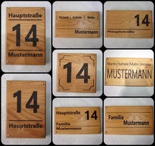 Türschild / Namensschild / Hausnummer aus Eichenholz mit individueller Gravur