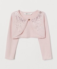 H&M Mädchen Feinstrick Bolero Cardigan Strickjacke mit Pailletten Rosa 134 140
