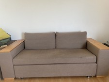 Sofa mit Schlaffunktion und Bettkästen Sehr Guter Zustand Braun Webstoff, Holz