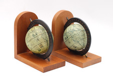 2x Buchstützen aus Holz Globus Motiv Deko 70er Jahre Vintage H 15 cm