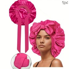1 x Bonnet Zum Binden Pink Satin Schlafhaube mit Schleife Damen Haarhaube
