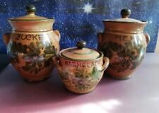 3 Tongefäße Mehl, Salz, Zucker, Töpfe Tontöpfe Vorratstopf Höhe ca. 15 cm