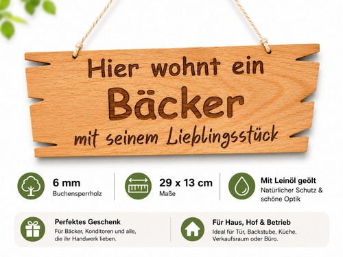Holzschild bäcker 29x13 - 29x13, cm