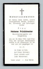 Sterbebild Helene Prücklmeier 1955 Siegenburg Kelheim Abensberg Regensburg