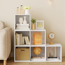 Treppenregal Bücherregal mit 6 Fächern Stufenregal Raumteiler Standregal Weiß