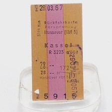 Fahrkarte Fahrschein Rückfahrkarte Personenzug Hannover Kassel 1976