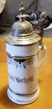 Silber Hochzeit Porzellan Bierkrug/Zinn Deckel - 1800Jahr von Schwarzburg+Teller