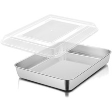 Kuchenform, Tief Backblech mit Deckel 26,5x20,6x5 cm Edelstahl Rechteck Kuche...