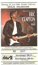 Eric Clapton  In Concert 1992 Berlin  Ticket / Konzertkarte / Eintrittskarte