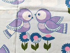 Vintage Stoff DDR Kinder Bettwäsche Vögel Lila Stoffrest Baumwolle nähen DIY 70s