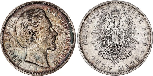 Kaiserreich bayern 5 mark - -,