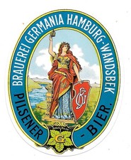 altes Bieretikett Germania-Brauerei Hamburg-Wandsbeck um 1900