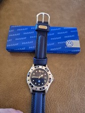  VW Passat Uhr Herren 1997 Quartz Armbanduhr Leder Chronograph in Blau