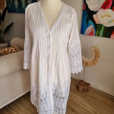 Damen Bluse, Tunika, Longbluse,  Kleid, Gr. 2XL, weiß, Ibiza Style, NEU