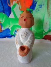 JULLAR Made in Spain Singer-Engel Kerzenhalter Weiss Gold Terrakotta Ton 11,5cm 