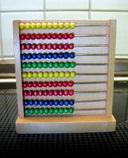 vintage Abakus + Uhr aus Holz alt Rechenschieber Zählrahmen Rechenrahmen Abacus