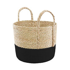 Korb mit Henkel Flechtkorb geflochtener Aufbewahrungskorb 30 x 31 cm schwarz 