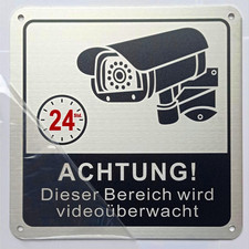 Achtung Videoüberwachung Schild Alu wetterf.  Kamera Symbol 15x15 cm Außenschild