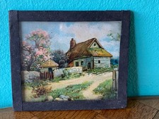 Altes Bild Glas Bauernhof Puppenstube Puppenhaus dollhouse picture